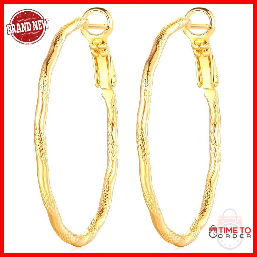 14K Gold Hoop Earrings 25/35mm Hypoallergenic Lightweight Women's